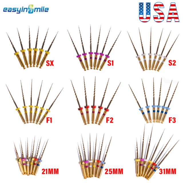 Easyinsmile Dental Endo Rotary Files 6Pc X-Pro Gold Taper NITI Endodontic Files