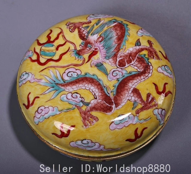 2.4"Old China Qianlong Marked Colour Enamel Porcelain Dragon Jewelry Storage Box