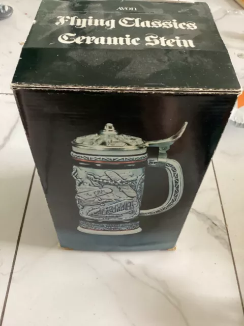 1981 Vintage Avon Flying Classics Lidded Beer Stein Complete Box Cologne