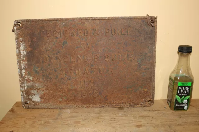 Vintage 1919 Townsend Smith Decatur ILL. 18" Cast Iron Railroad Car Bridge Sign