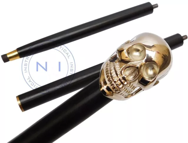 Walking Stick Solid Brass Designer Skull Head Handle Vintage Style Wooden Cane