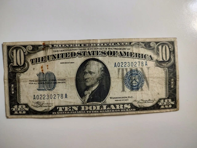1934 10 dollar silver certificate blue seal