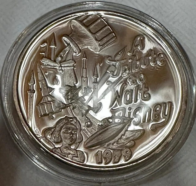 SUPER Rare 1979 Vintage Disney 1 oz Space & Cartoon Art Silver Proof Round .999