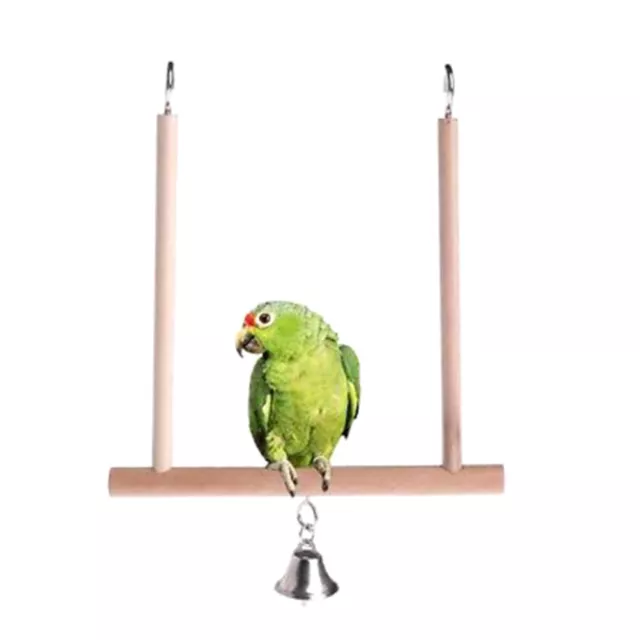 Bird Perch Parrot Play Toys Stand Holder natural Wooden Swing Bel Cage HangiF-lm