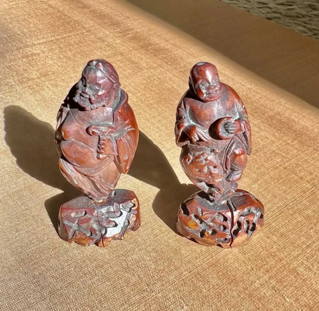 2 rare Chinese 19th/18th century Carved Nuts And Stands