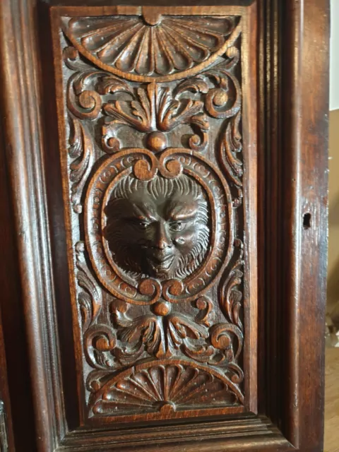 Door Panel Relief Hand-carved Antique Early Victorian  Oak Green Man