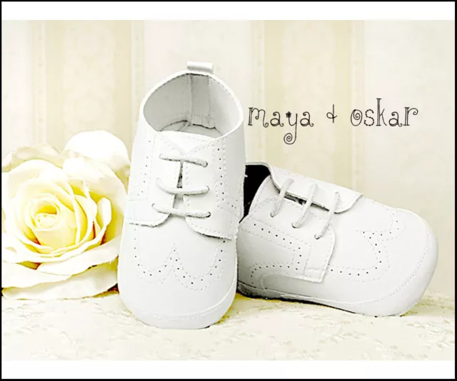 BABY BOYS PRAM SHOES WHITE Faux Leather FORMAL PARTY CHRISTENING WEDDING 3-18m
