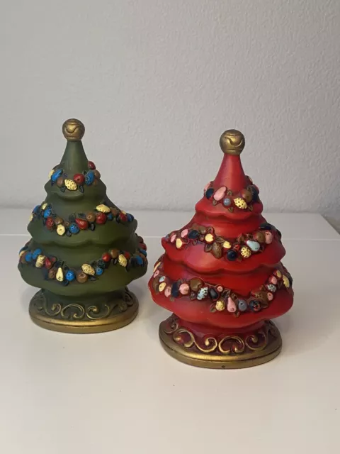 1950’s NAPCO WARE JAPAN CHRISTMAS TREES PLANTERS PAIR RED & GREEN Holiday