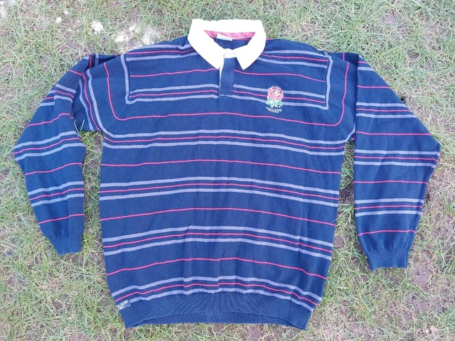 Maglione Rugby Inghilterra XL da uomo blu navy rosso a righe rosa extra large ufficiale