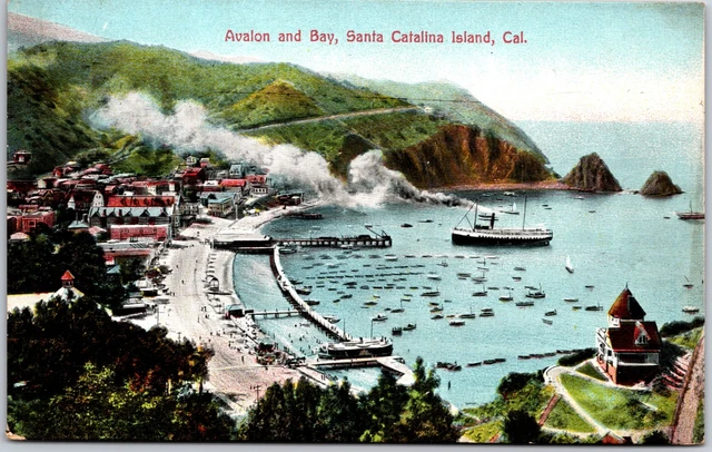 Avalon Bay Santa Catalina Island California CA Boats Ships Mountains Postcard