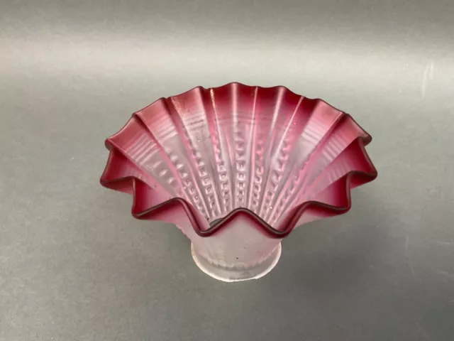 Vtg ANTIQUE GLASS LAMP Bell SHADE - 2.25” FITTER Cranberry Pleated Panel