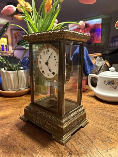 Antique Working SETH THOMAS Victorian Brass & Glass Crystal Regulator Clock 48N
