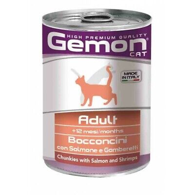 GEMON Adult Bocconcini Salmone/gamberetti - Cibo umido per gatti 24 lattine 415g