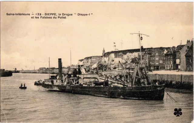 Cpa - 76 - Dieppe - La Drague "Dieppe-I" Et Les Falaises Du Pollet.