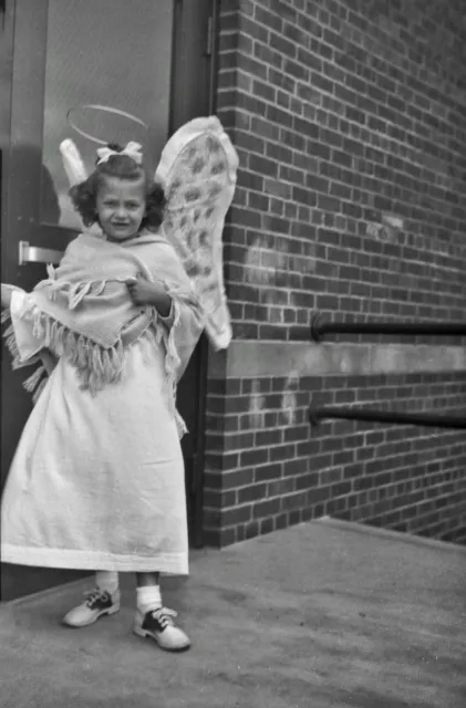 Vintage 1940s Photo Negative of Little Girl Dressed as Angel in Saddle Shoes 😊