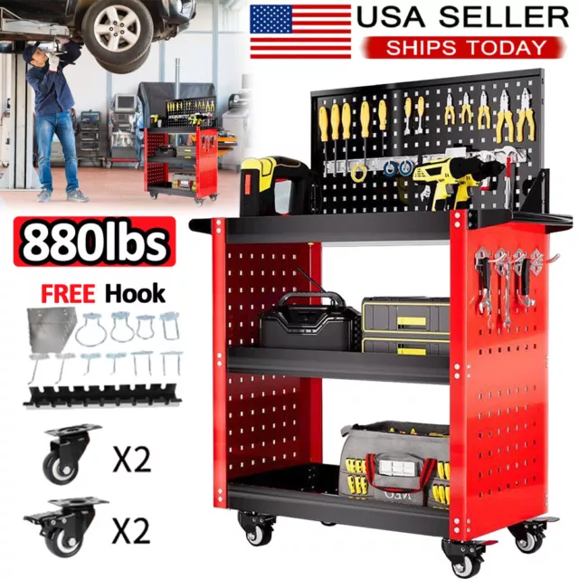 3 Tier Rolling Tool Cart 880LBS Capacity Heavy Duty Utility Cart Tool Organizer