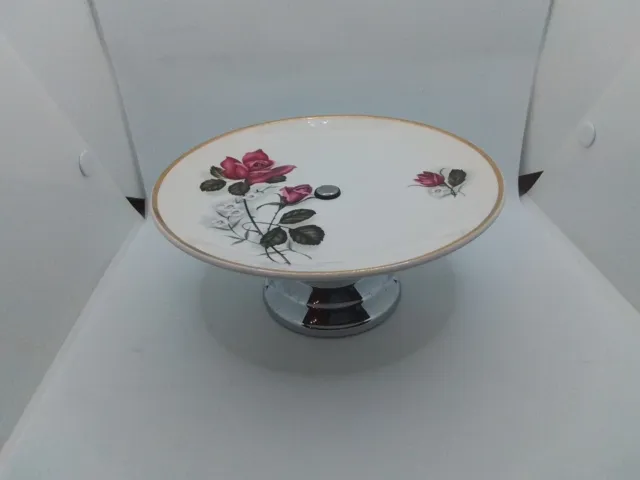 vintage pedestal cake stand 7" Approx Plate By Crown Clarence Staffordshire.