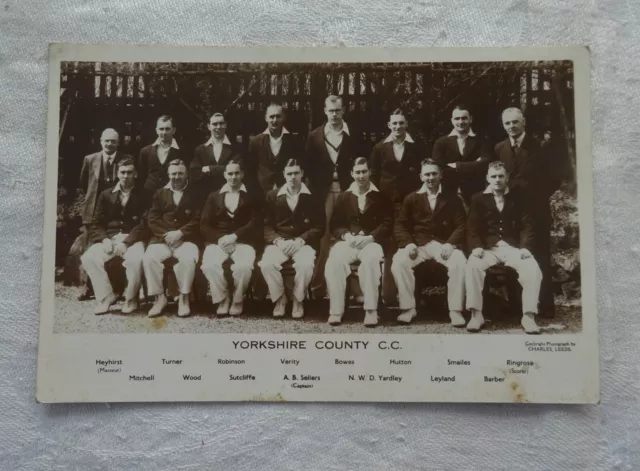 Vintage 1930s Postcard of the Yorkshire County Cricket Club. Sellers, Verity, ++