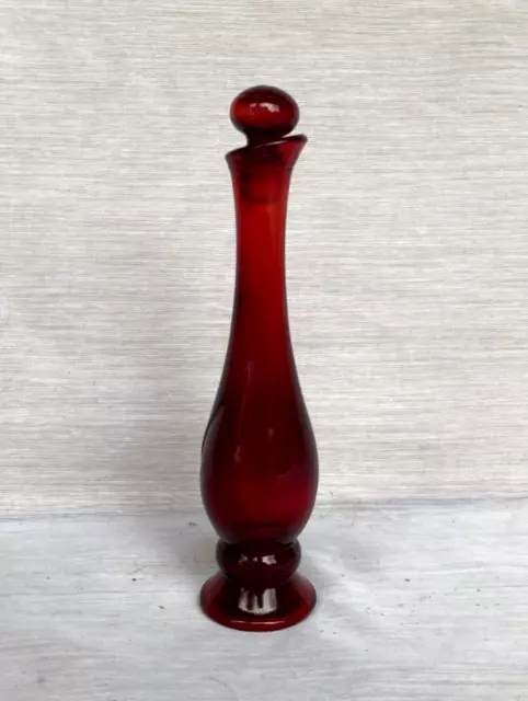 Vintage Avon Ruby Red Glass Perfume 8" Bottle with Stopper Bud Vase - Nice!