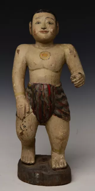 19th Century, Mandalay, Antique Burmese Wooden Man Figurine
