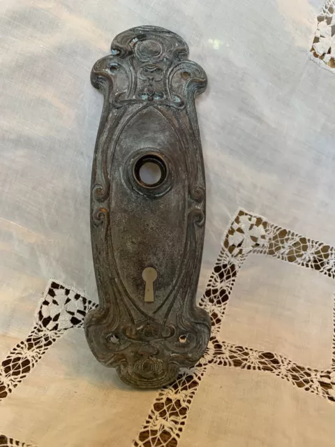 Antique Bronze Y&T Yale & Towne Entry Door Knob Back Plate 8.5”L2.5”w Weathered