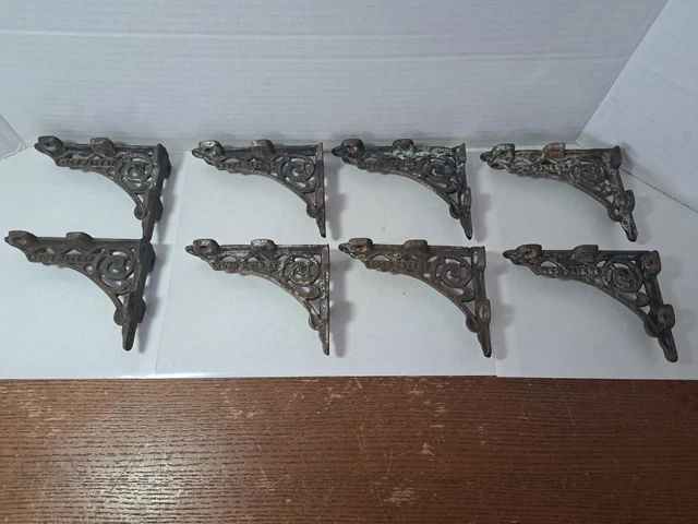 8-Antique Cast Iron Shelf Brackets  Ornate Hardware Victorian Koch Patent