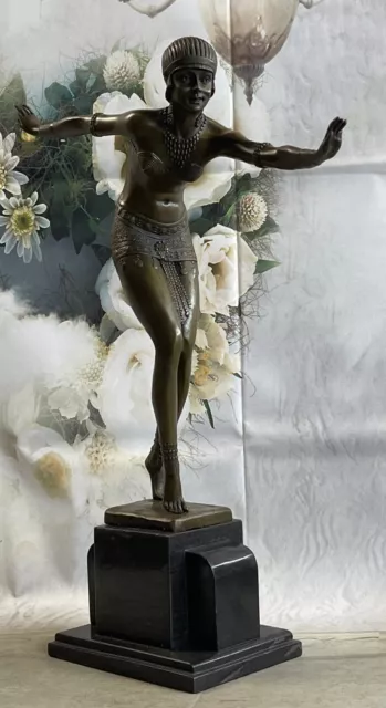 Bronze Sculpture, Main Fabriqué Statue Signée Art Déco Chiparus Ventre Danseuse