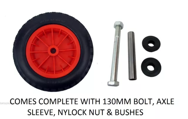 14" Pu Puncture Proof Solid Wheelbarrow Wheel 3.50/4.00-8 Tyre + 130Mm Axle Set