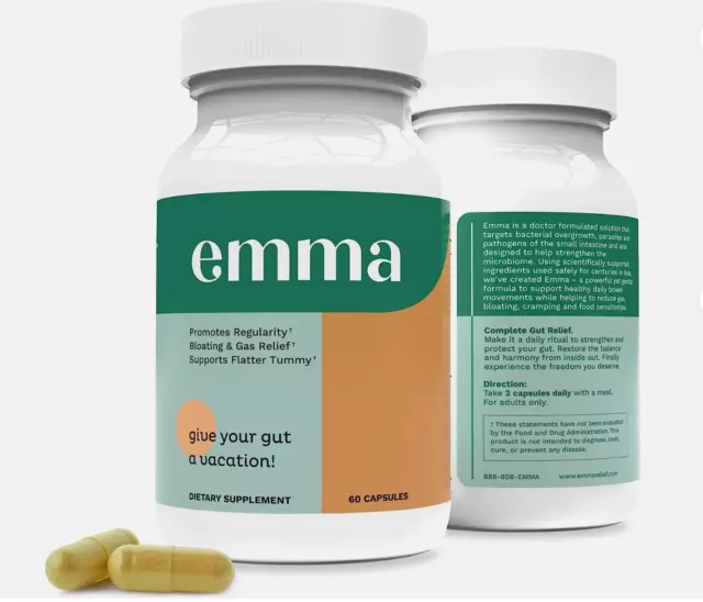 EMMA Gut Health Gas & Bloating Constipation Leaky Gut Repair 60 Caps  Exp 02/26