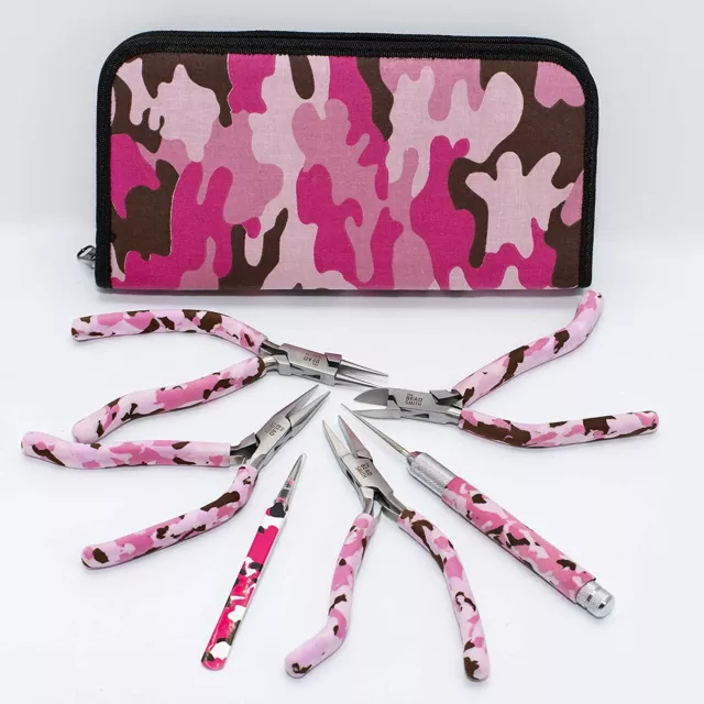 BeadSmith Pink Camo Gun Handle Tool Kit, 6-Piece Pliers Jewellery Making Tools