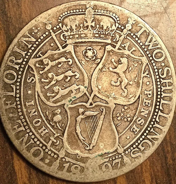 1897 Uk Gb Great Britain Silver Florin Two Shillings Coin