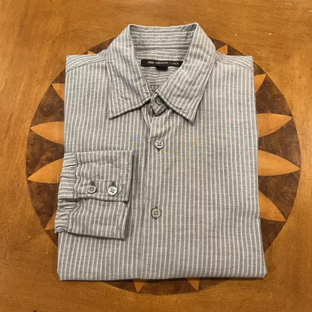 John Varvatos Star USA Striped Long-Sleeve Button Down Shirt Gray Small 2