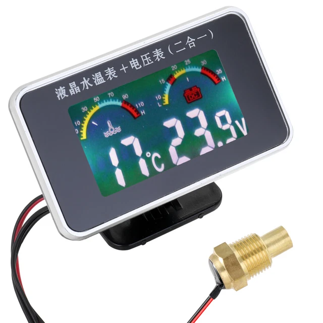 9V-36V Car 2in1 LCD Water  Meter Voltmeter Temp&Voltage Gauge H6N8