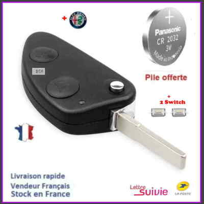 Blade CLE COQUE PLIP  POUR  ALFA ROMEO GT 147 156 166 TELECOMMANDE BATTERIE CR2032 