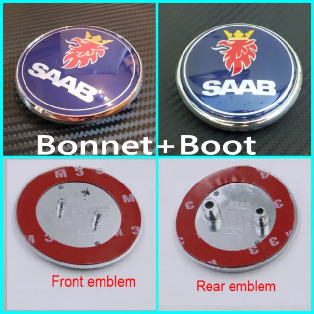 New 2x Saab 68mm Front Bonnet and Rear Boot Badge Emblem 93 9-3 95 9-5 2003-2010