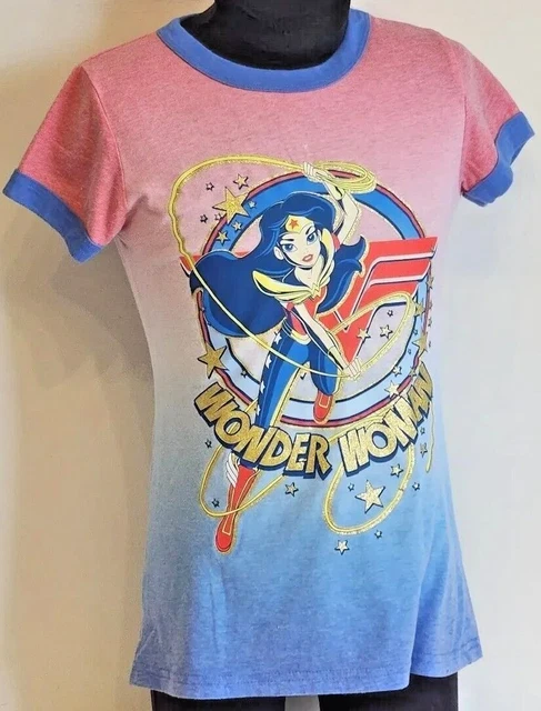 DC Super Hero T-Shirt Youth Girls Size Large (10-12) Pink Ombre Wonder Women
