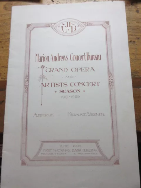 1920 Louise Homer Auditorium Concert Bureau Grand Opera Artist Concer Milwaukee