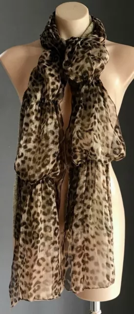 SCARF Double Layer Sheer Animal Print & Knit Rectangle 209 L x 33.5cm W Ladies