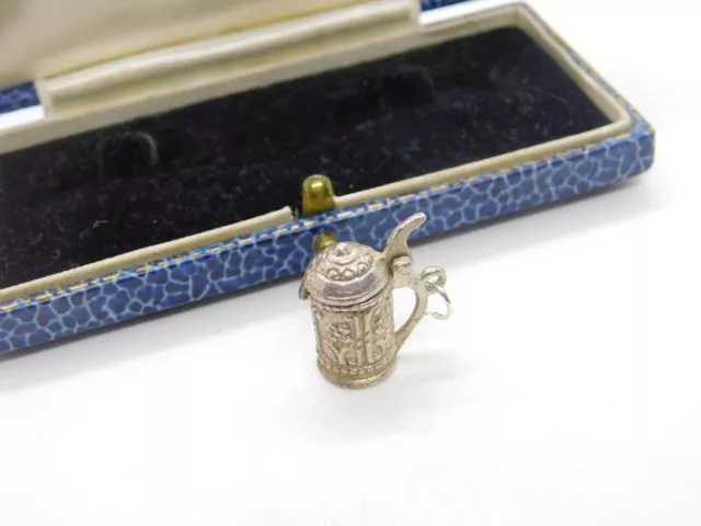 Sterling Silver Beer Lidded Stein Tankard Charm Pendant Vintage c1970 2