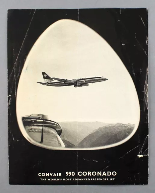 Swissair Convair Cv-990 Coronado Vintage Airline Leaflet Seat Map Switzerland