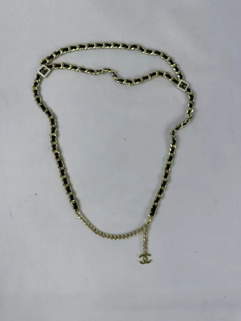 CHANEL Metal Lambskin Crystal Sergeant Chanel Choker Necklace Black Gold  1256086