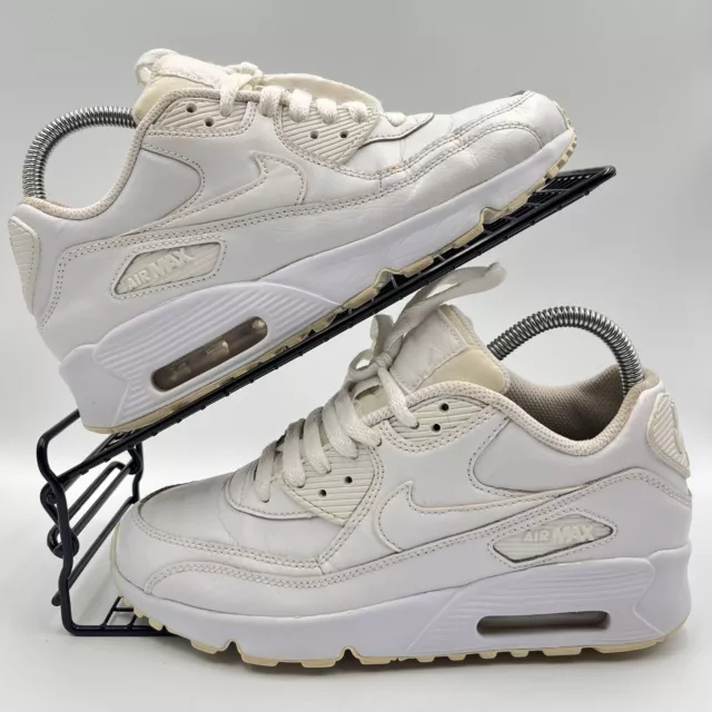 Nike Air Max 90 White Trainers Size Uk 5 Triple Leather Gym 833412-100