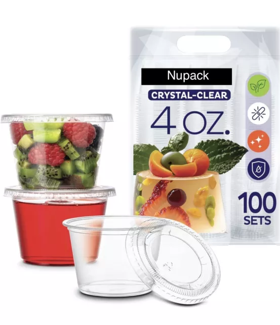 4 oz - [100 Sets] Crystal Clear BPA Free Plastic Portion Cups With Lids