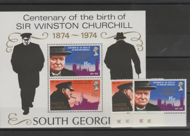 South Georgia 1974 Churchill 2 V + Bf MNH Yv 47/48 MF78566