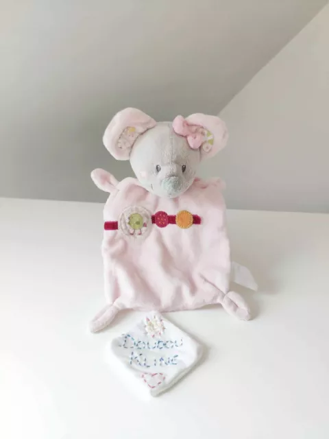 Doudou Plat/Mouchoir Souris Gris Rose Oiseau Vert - Nicotoy