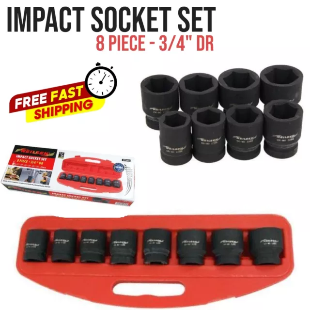 8pc Impact Ratchet Tempered Sockets Set 3/4" Drive Neilsen Black Chrome Pro Tool