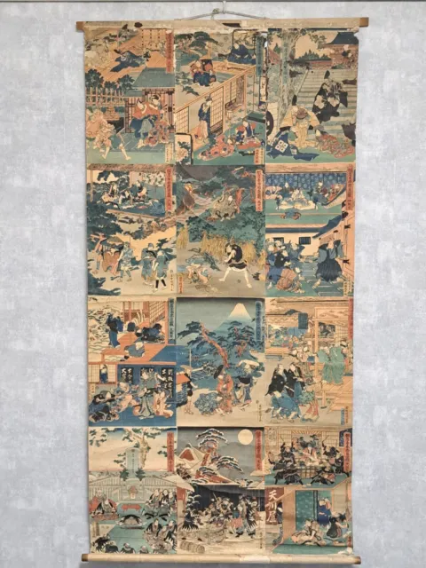 Japanese Woodblock Print 47Ronin Ukiyoe Hanging Scroll　Author: Kunisada Utagawa