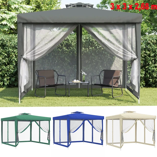 Gartenpavillon Pavillon 3x3m mit Doppeldach Moskitonetz Partyzelt Festzelt
