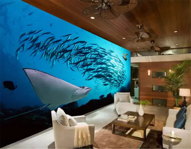 Fine Big Aquarium 3D Full Wall Mural Photo Wallpaper Printing Home Kids Decor