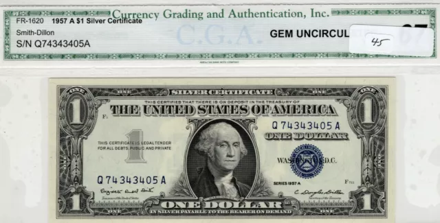 $1 1957 A  Silver Certificate Fr# 1620 QA Block UNC Smith Dillon